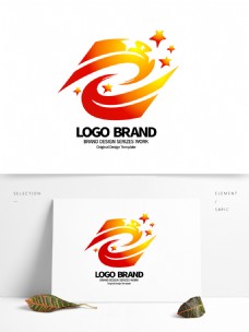设计公司简约红黄飘带星形公司LOGO标志设计